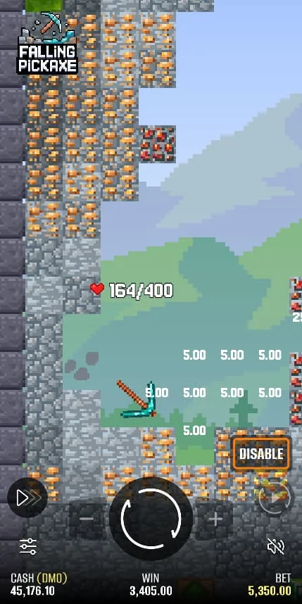 Vertical Falling Pickaxe interface with stake and balance Vertical Falling Pickaxe interface with stake and balance